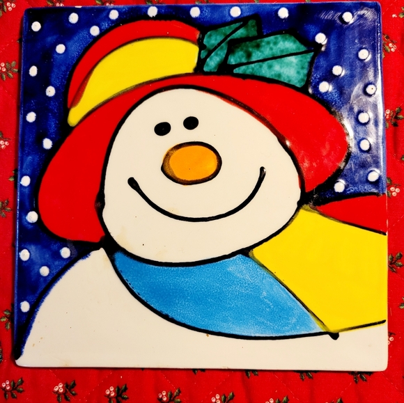 Colorful Snowman Ceramic Tile - Picture 1 of 3